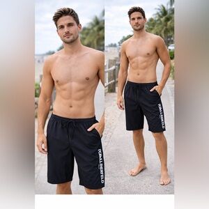Karl Lagerfeld Black Board Shorts Quick-Dry Swimwear